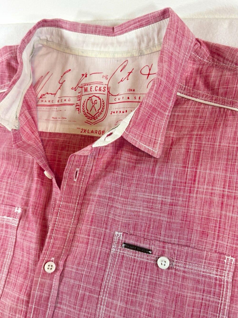Marc Ecko Cut & Sew Men’s 2XL Pink Red Button Up Shirt Long Sl 100% Cotton Y2K